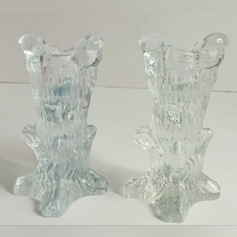 Crystal Glass Tree Bark Candleholders